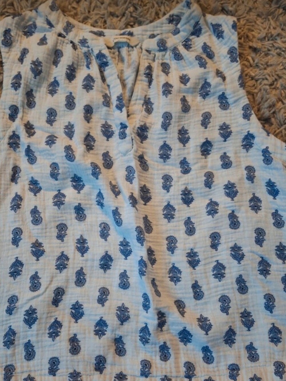 Lucky Brand White Sleeveless Top with Blue Paisley Print